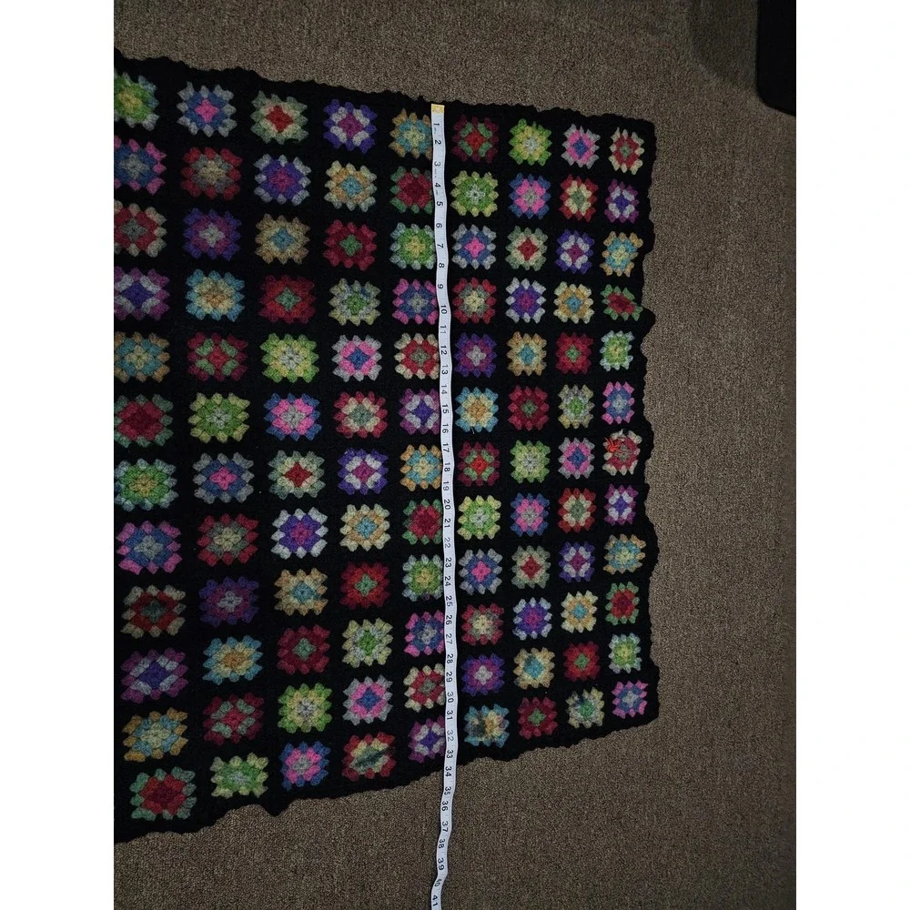 Handmade Crochet‎ Granny Square Throw Blanket Non-Standard Multicolor Vintage